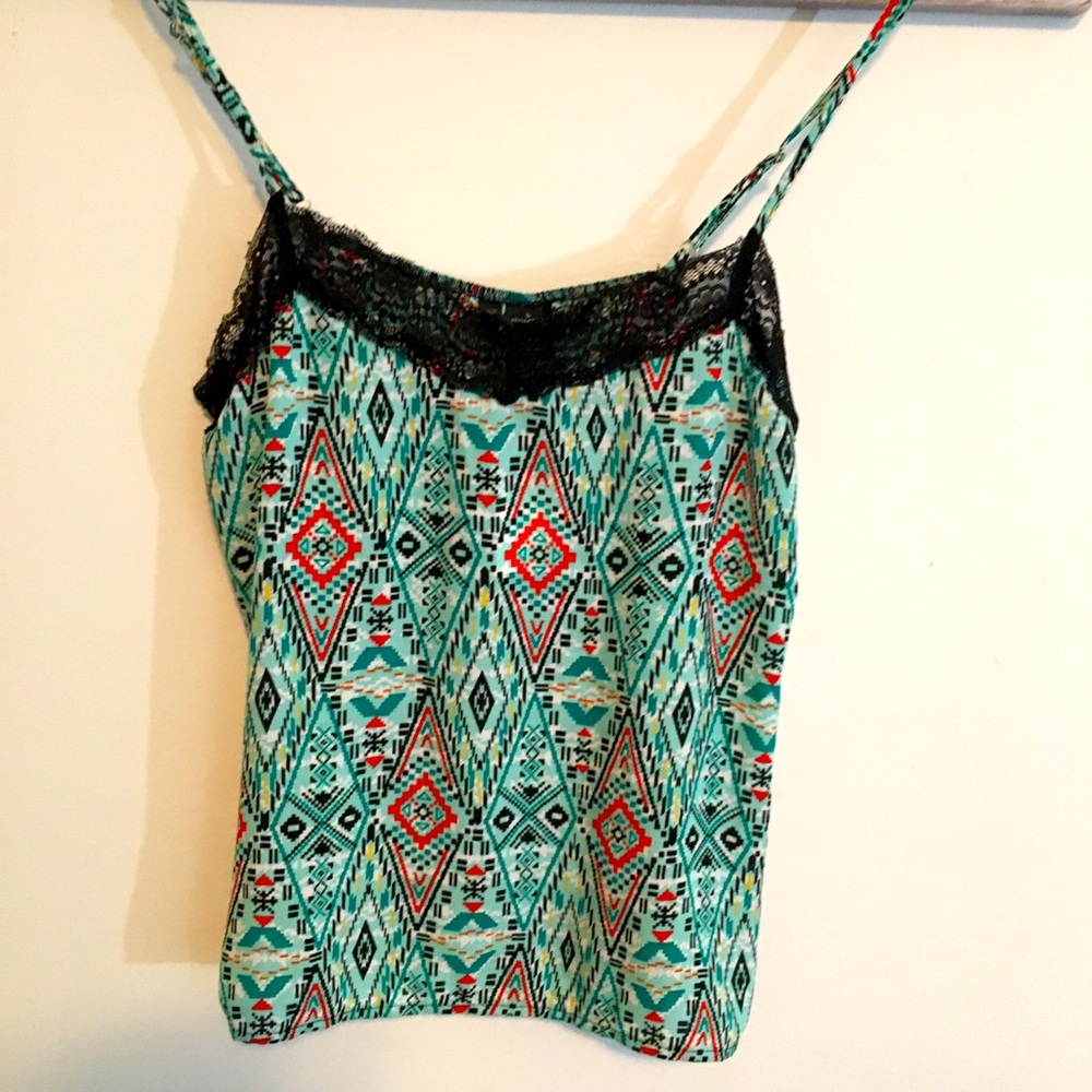 Ultra flirt green Aztec print lace tank camisole